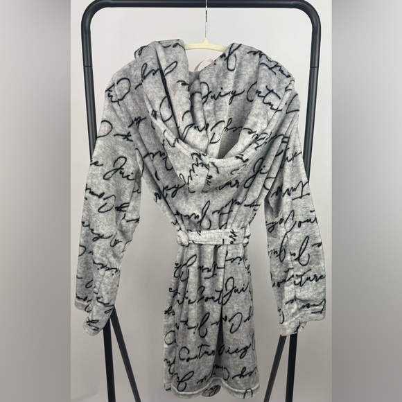 Juicy Couture Hooded Luxe Plush Robe L/XL Heather Gray Script Logo NWT Cozy - Picture 6 of 7